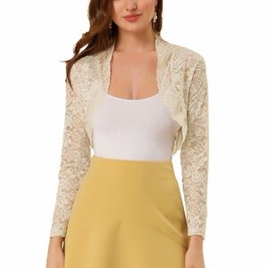 🐣NWT Allegra K Women’s Cream Lace Cropped Dress Cardigan